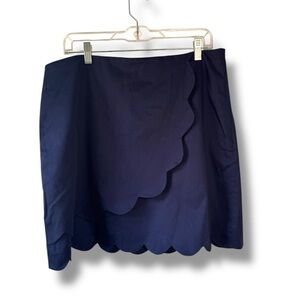 Draper James Navy Scalloped Faux Wrapped Skirt